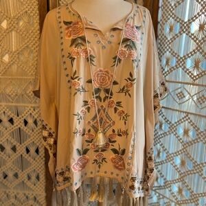 Chico's Beige Floral Embroidered Tunic